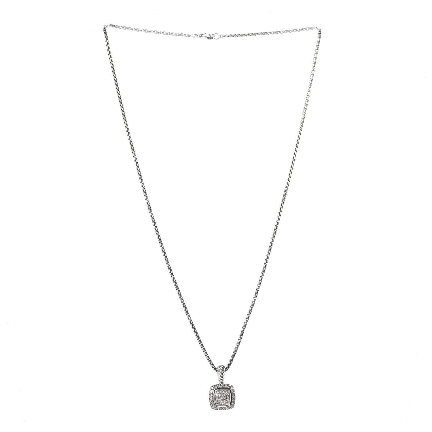 David Yurman Sterling Silver Diamond Pave 7mm Petite Albion Pendant Necklace 3 of 4