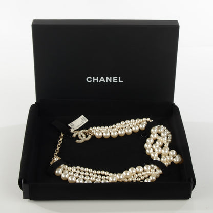 Chanel Crystal Graduated Pearl Multi Strand CC Necklace Gold 6 of 6