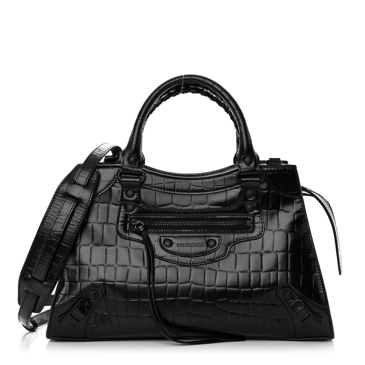 Balenciaga Semi Shiny Calfskin Crocodile Embossed Neo Classic Black Hardware S City Black 1 of 12
