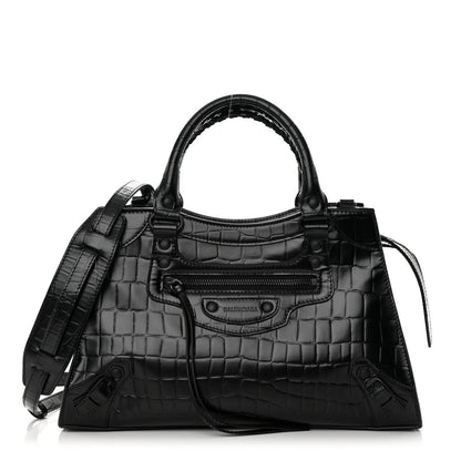Balenciaga Semi Shiny Calfskin Crocodile Embossed Neo Classic Black Hardware S City Black 1 of 12