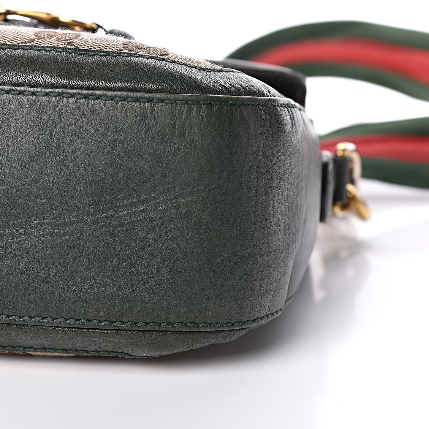 Monogram Calfskin Medium Lady Web Shoulder Bag Beige Green