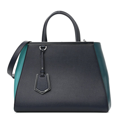 Fendi Vitello Elite Colorblock Regular 2Jours Tote Lavagna Lago Oceano 1 of 12