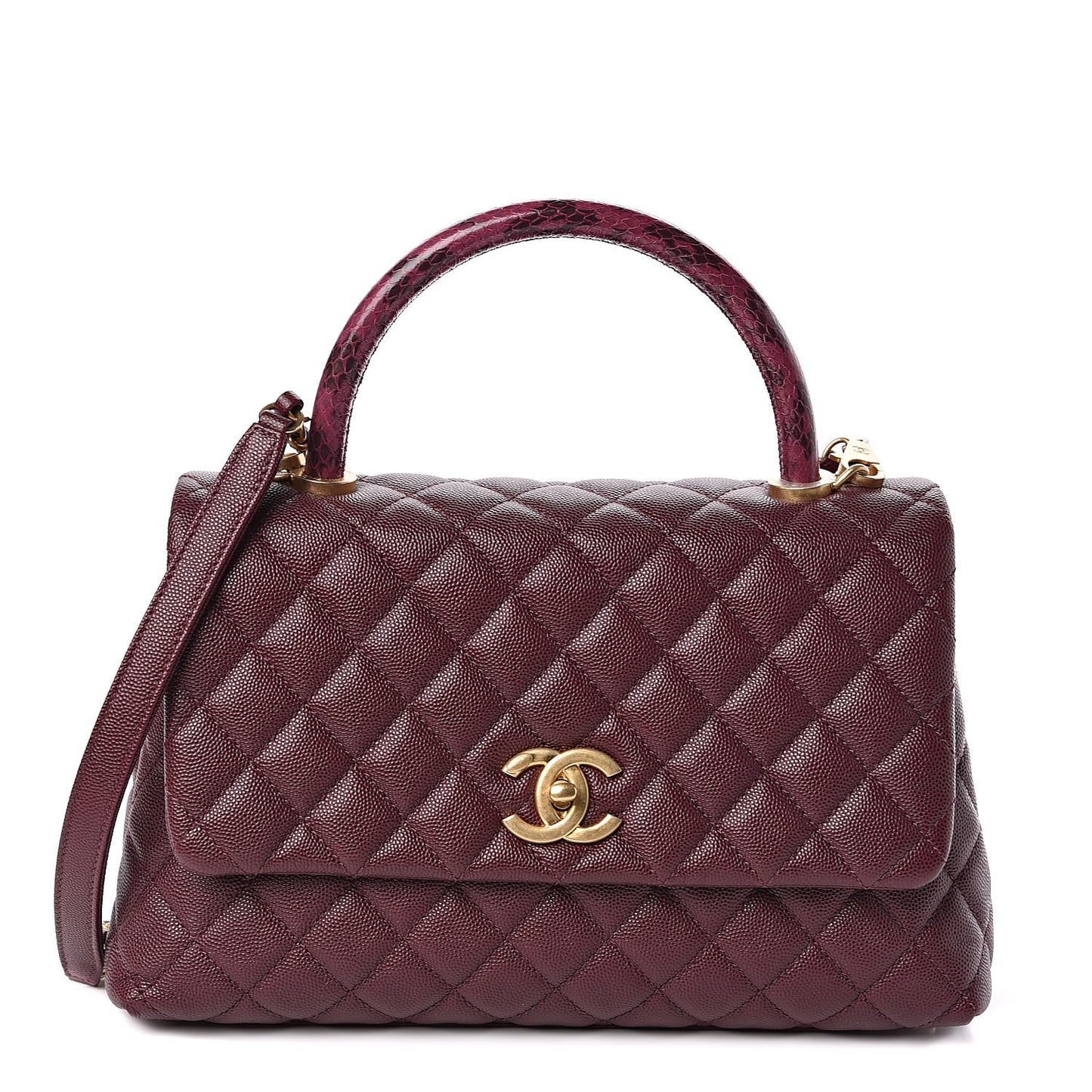 Caviar Elaphe Quilted Small Coco Handle Flap Burgundy