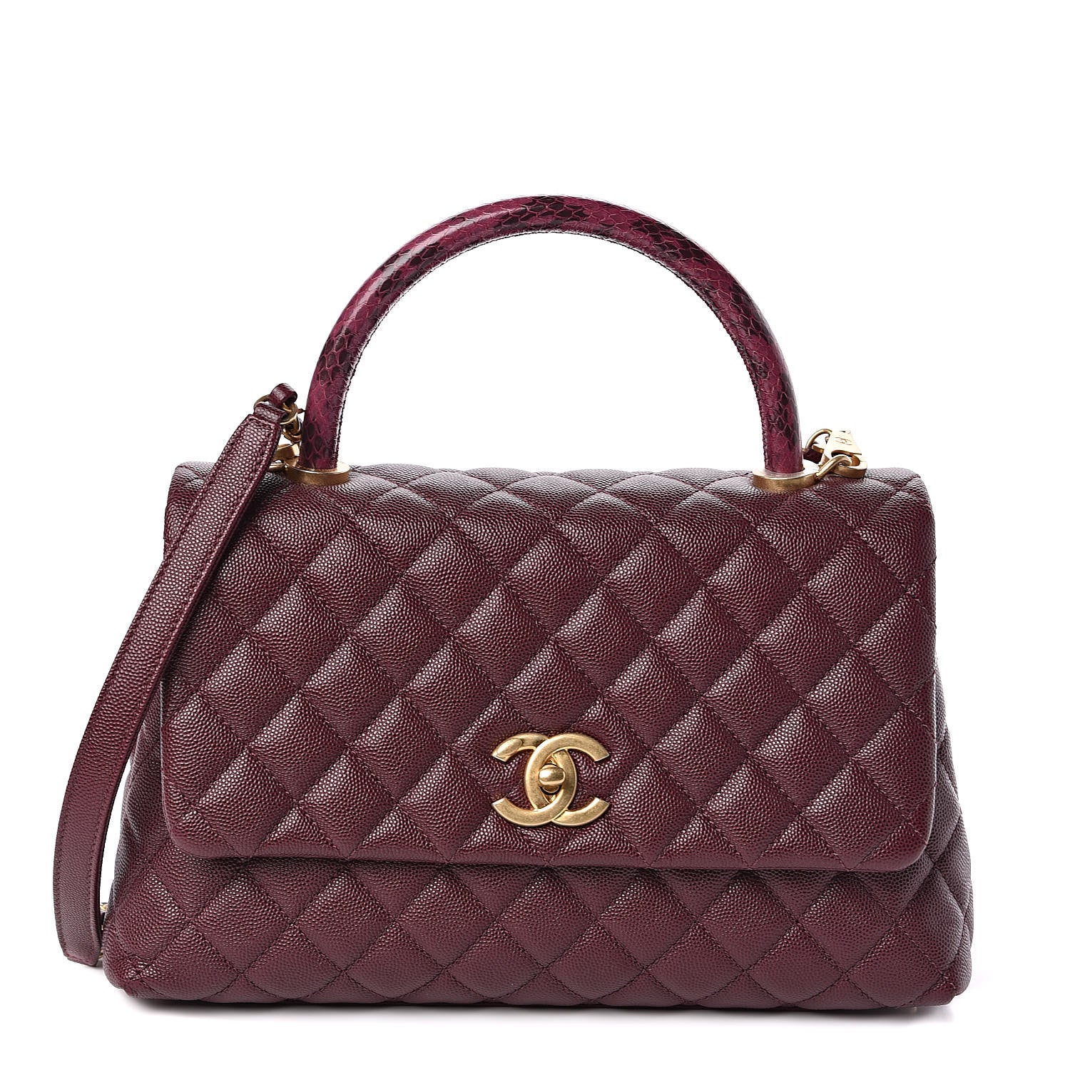 Chanel Caviar Elaphe Quilted Small Coco Handle Flap Burgundy 1 of 10