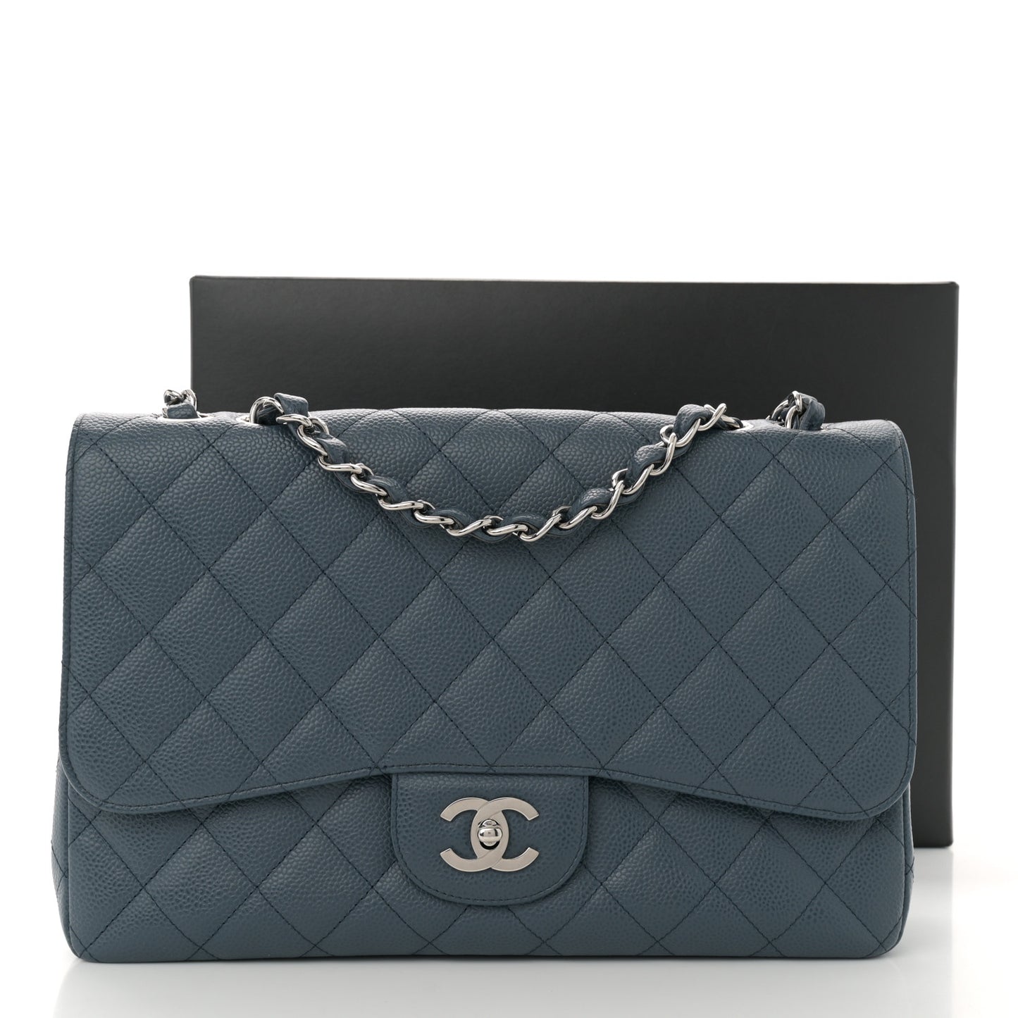 Caviar Quilted Jumbo Single Flap Blue