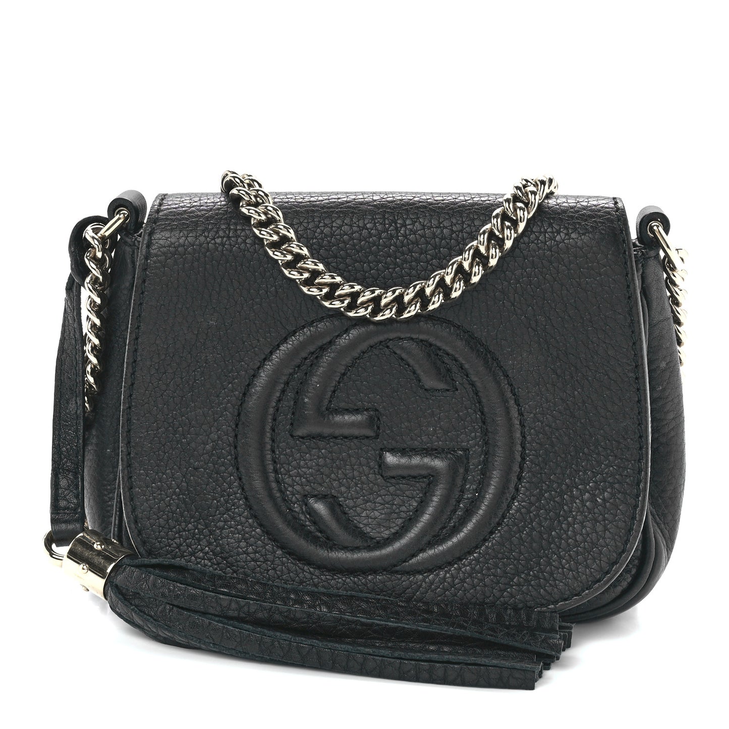 Pebbled Calfskin Small Soho Flap Crossbody Black