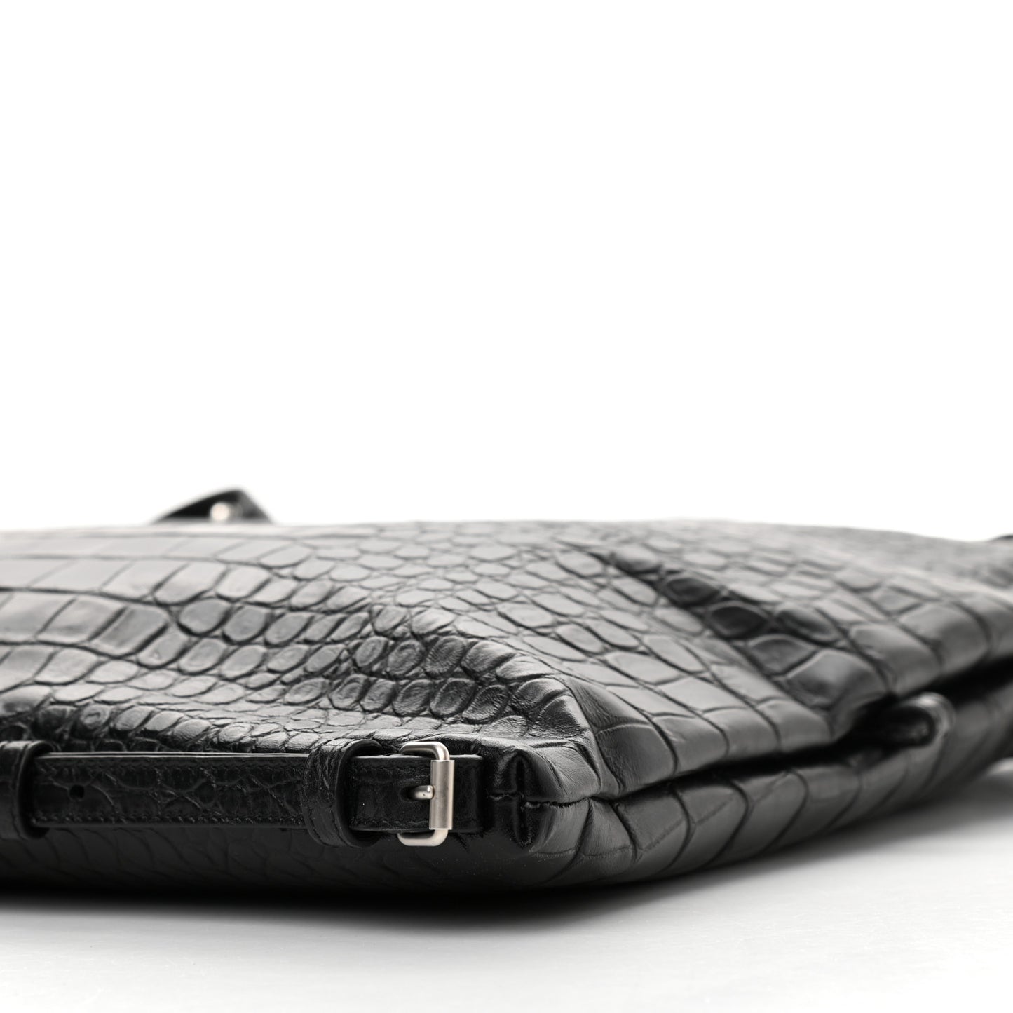 Calfskin Crocodile Embossed Large Convertible ID Bag Black