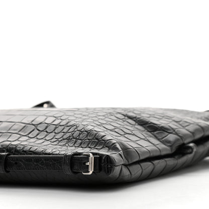Saint Laurent Calfskin Crocodile Embossed Large Convertible ID Bag Black 10 of 10