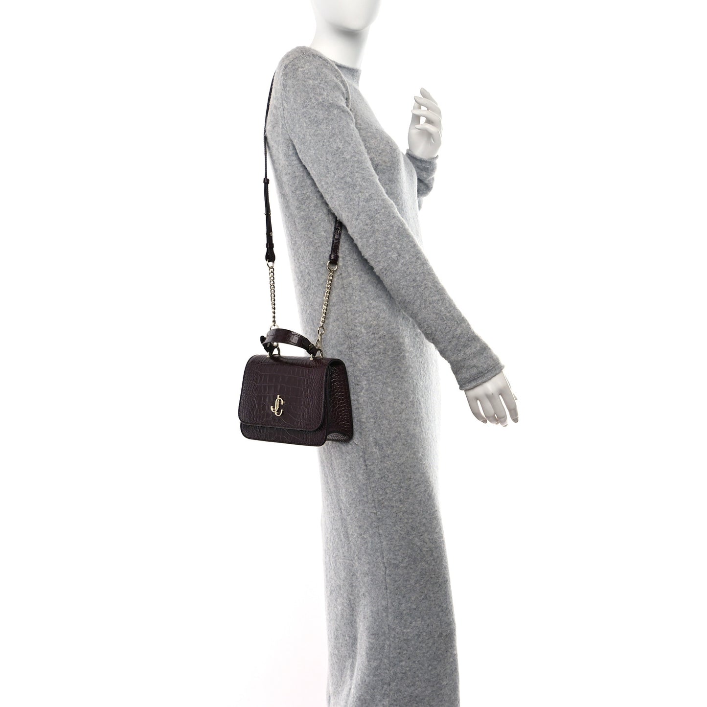 Calfskin Crocodile Embossed Medium JC Top Handle Bordeaux