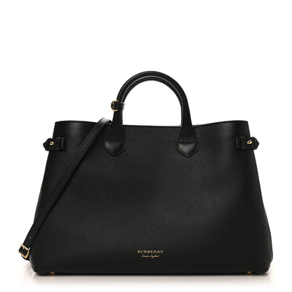 Burberry Grainy Calfskin House Check Large Banner Tote Black 1 of 9