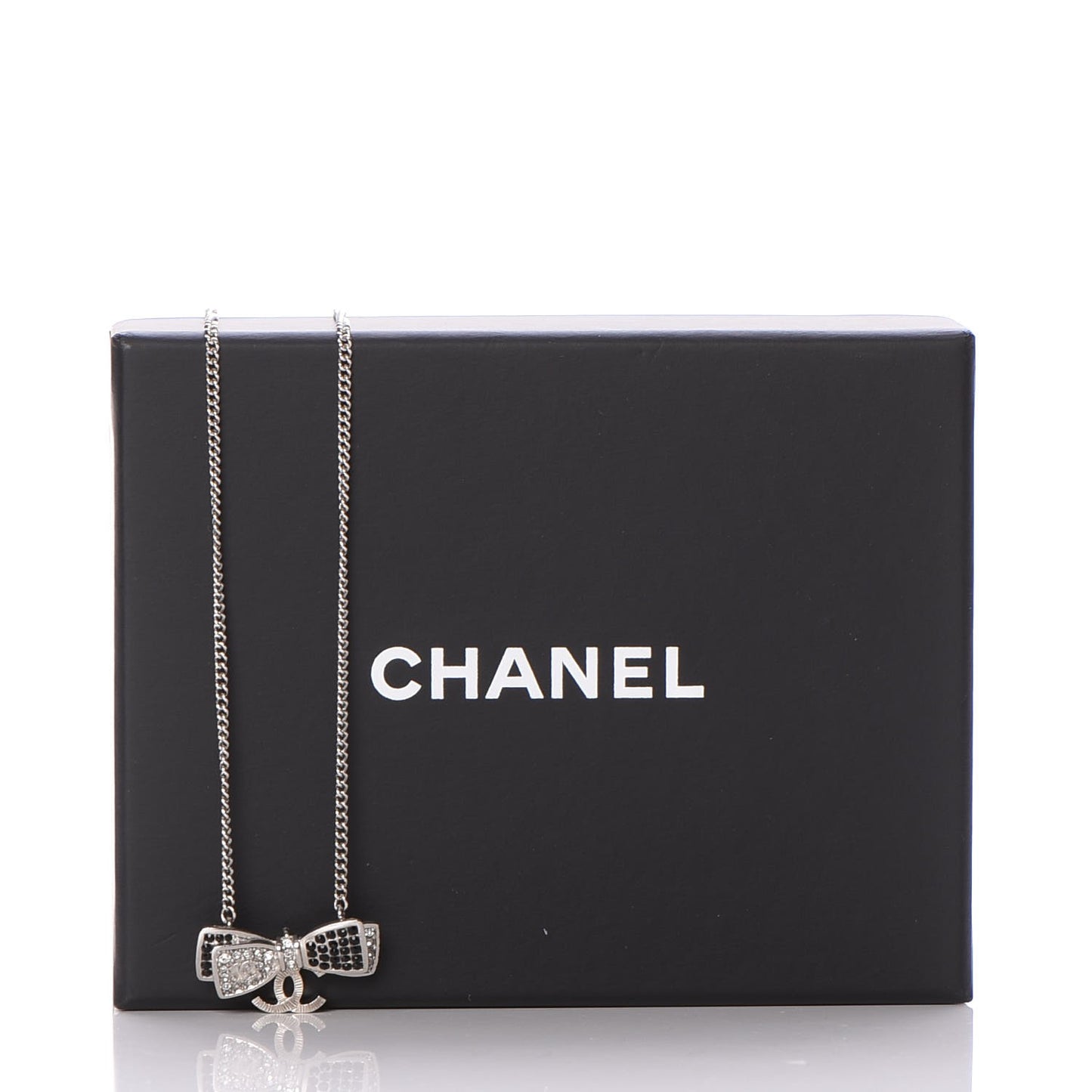 Crystal CC Bow Necklace Silver Black