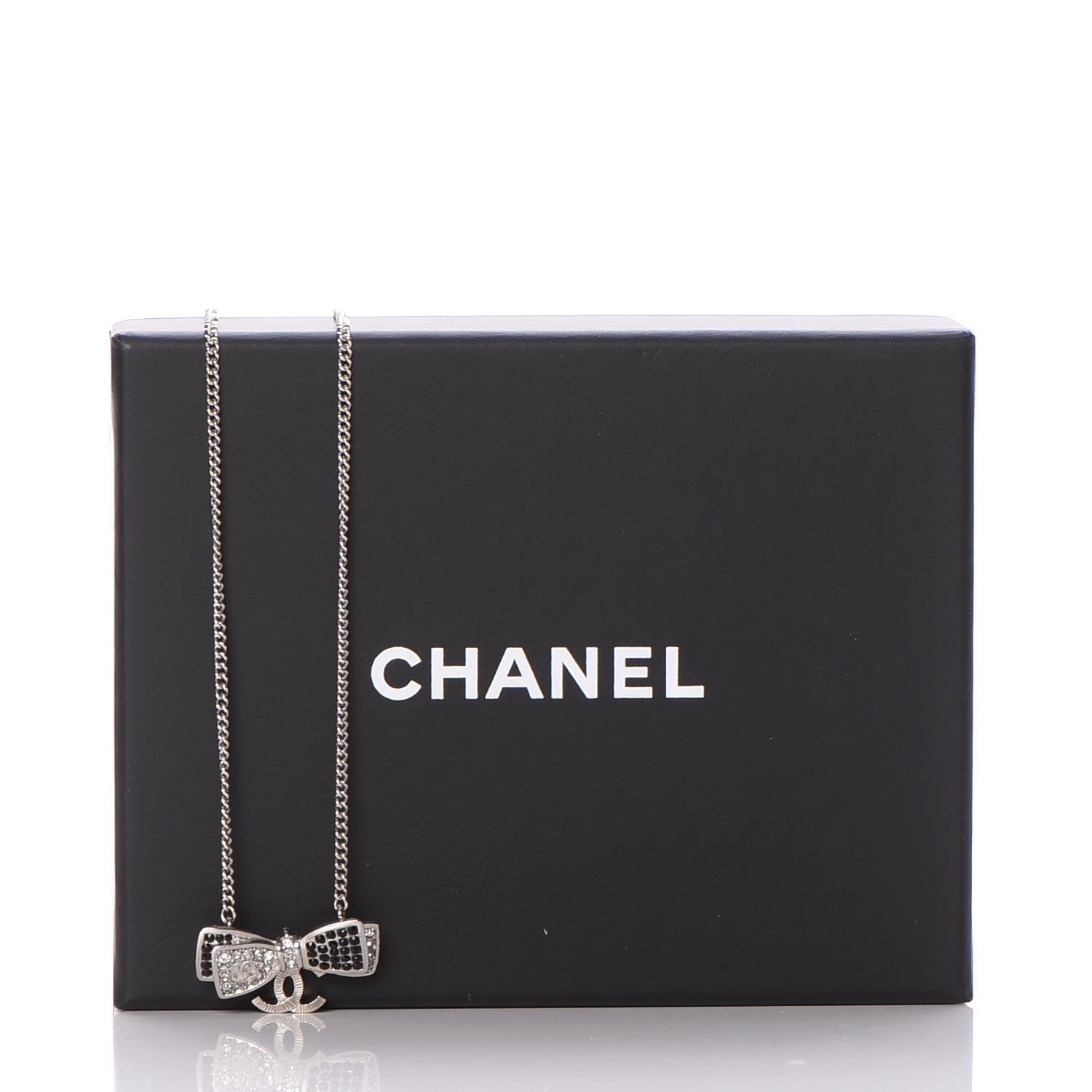 Chanel Crystal CC Bow Necklace Silver Black 5 of 5