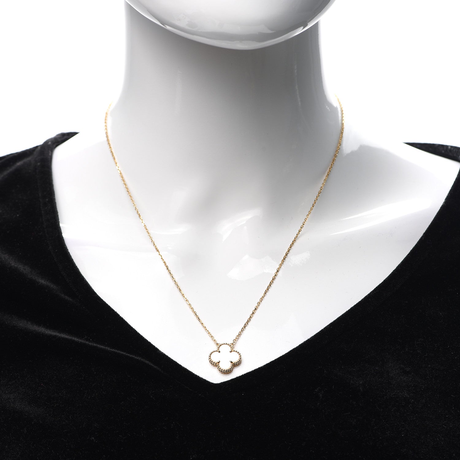 Van Cleef & Arpels 18K Yellow Gold Mother of Pearl Vintage Alhambra Pendant Necklace 2 of 8