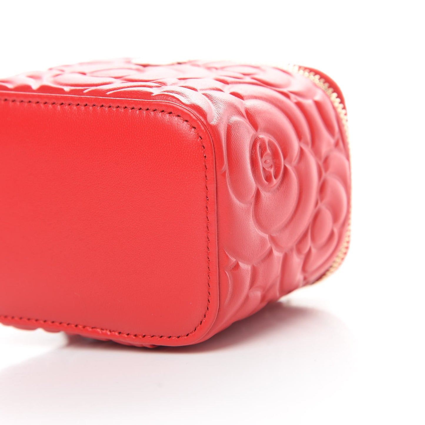 Lambskin Camellia Embossed Mini Vanity Case With Chain Red