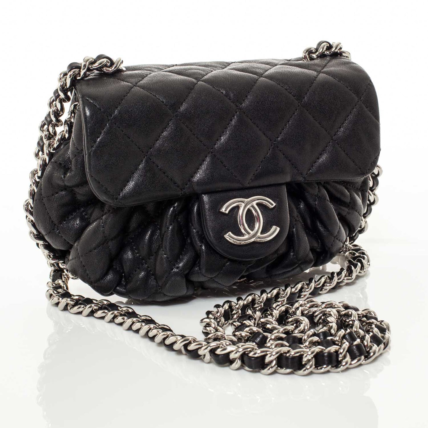 Washed Lambskin Mini Chain Around Messenger Black