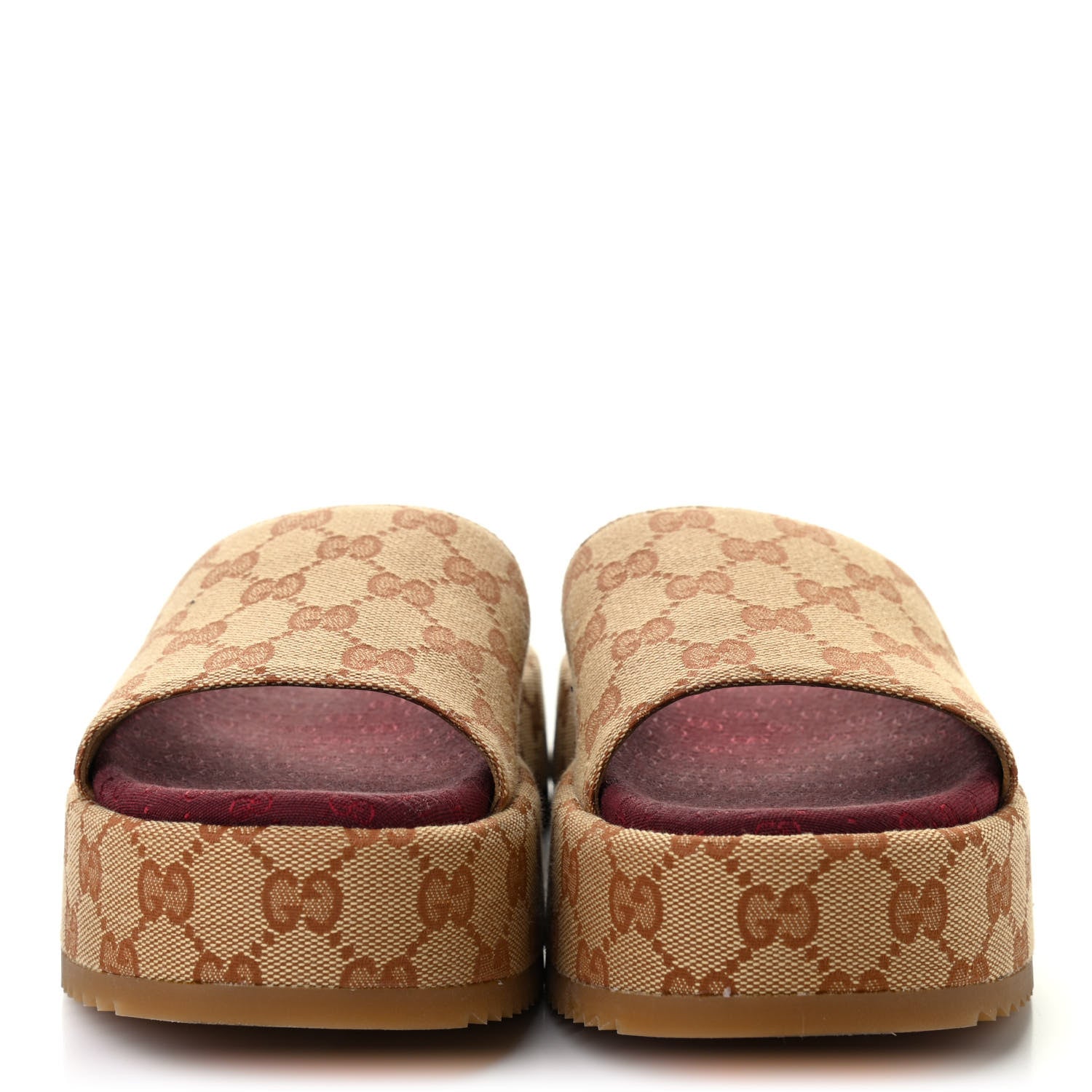 Gucci Canvas GG Monogram Angelina Platform Slide Sandals 38 Beige Ruggine 2 of 8