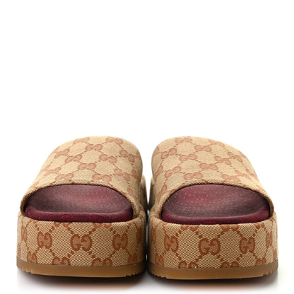 Gucci Canvas GG Monogram Angelina Platform Slide Sandals 38 Beige Ruggine 2 of 8