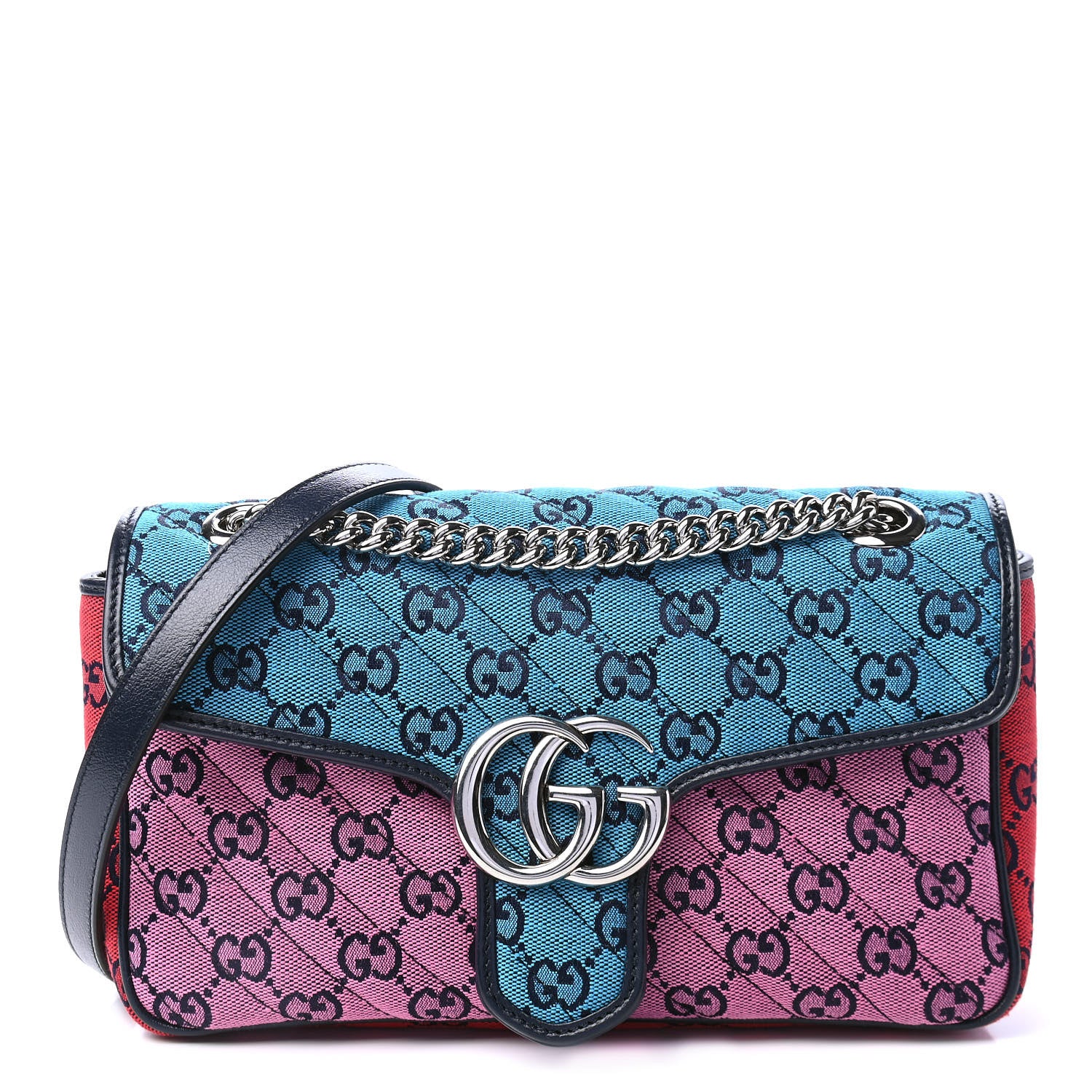Gucci Monogram Multicolor Matelasse Diagonal Small GG Marmont Shoulder Bag Light Blue Pink Blue Green Red 1 of 4