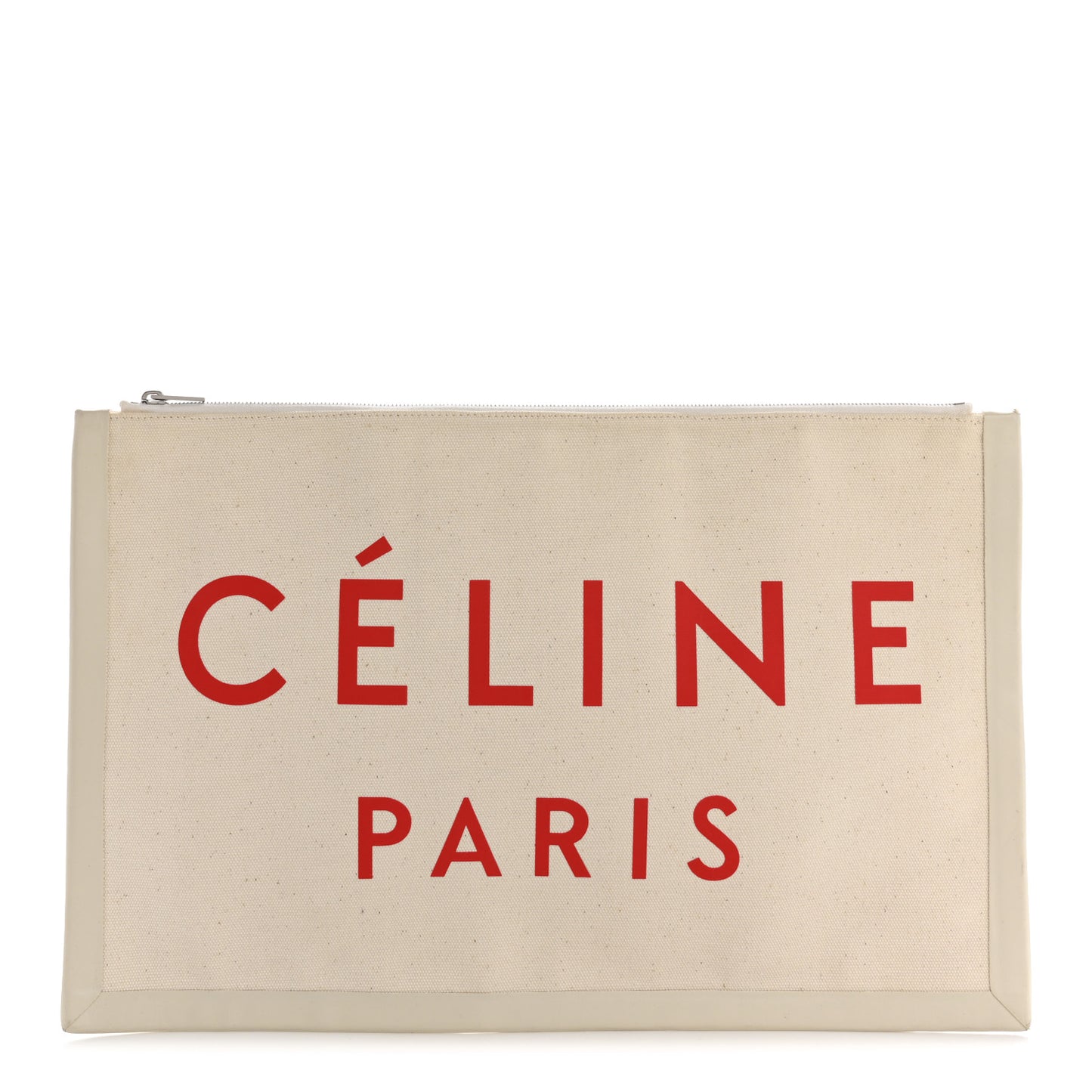 Cotton Canvas Calfskin Made In Large Pouch Red