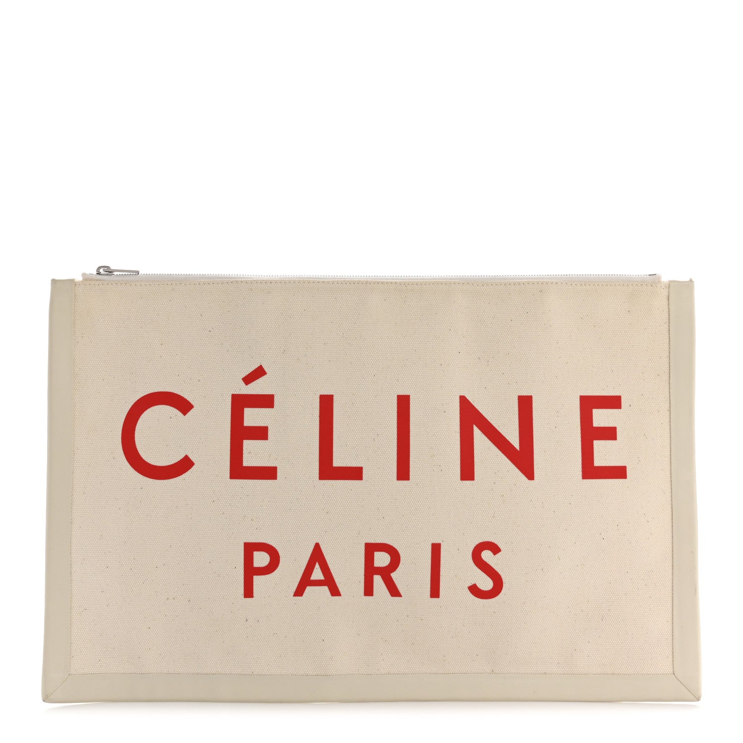 Celine Cotton Canvas Calfskin Made In Large Pouch Red 1 of 11
