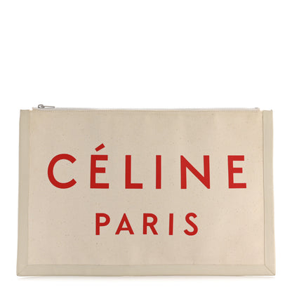 Celine Cotton Canvas Calfskin Made In Large Pouch Red 1 of 11