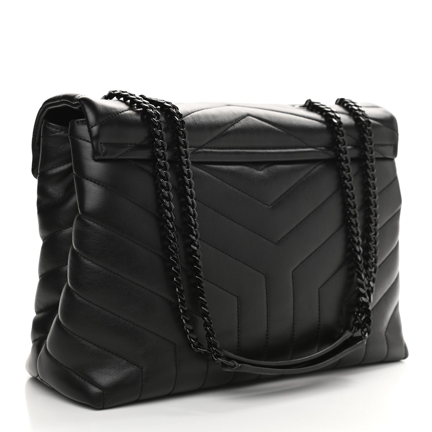 Calfskin Y Quilted Monogram Medium Loulou Chain Satchel Black
