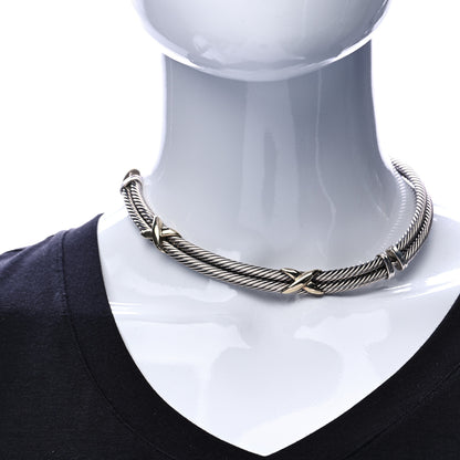 David Yurman Sterling Silver 14K Yellow Gold Double X Station Necklace 2 of 5