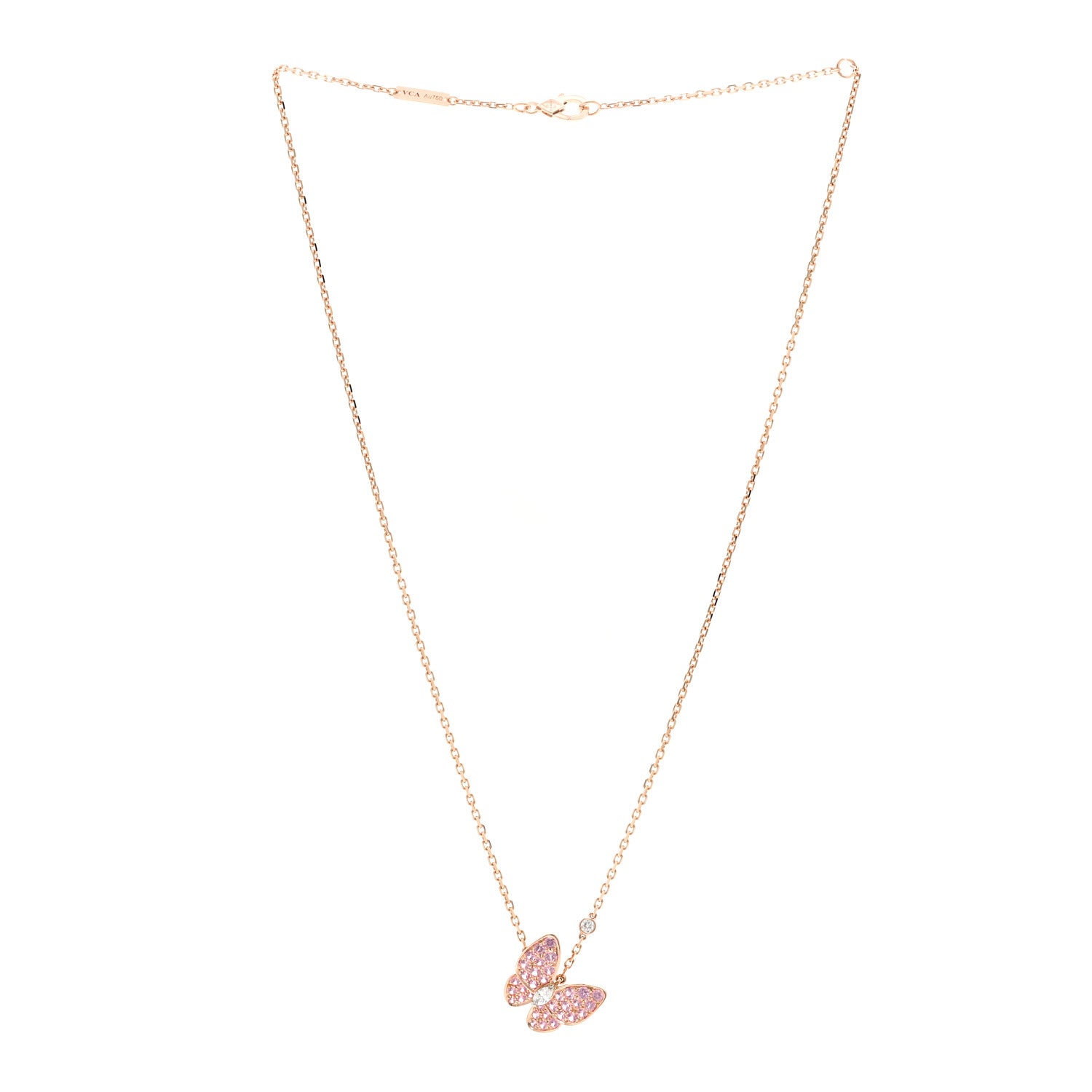Van Cleef & Arpels 18K Rose Gold Diamond Pink Sapphire Two Butterfly Pendant Necklace 3 of 6