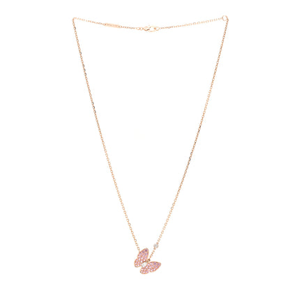 Van Cleef & Arpels 18K Rose Gold Diamond Pink Sapphire Two Butterfly Pendant Necklace 3 of 6
