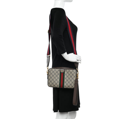 Gucci GG Supreme Monogram Textured Dollar Calfskin Web Ophidia Wristlet Shoulder Bag Beige Ebony New Acero 2 of 10