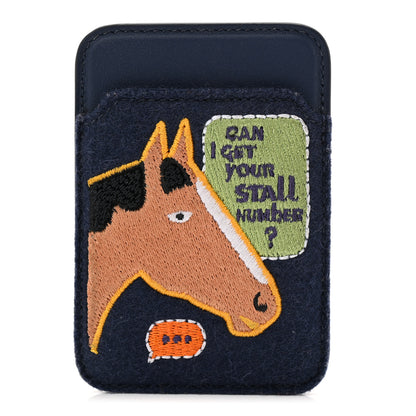 Hermes Swift Feutre Embroidered Stall Number MagSafe Card Holder Bleu Navy Multicolor 1 of 6
