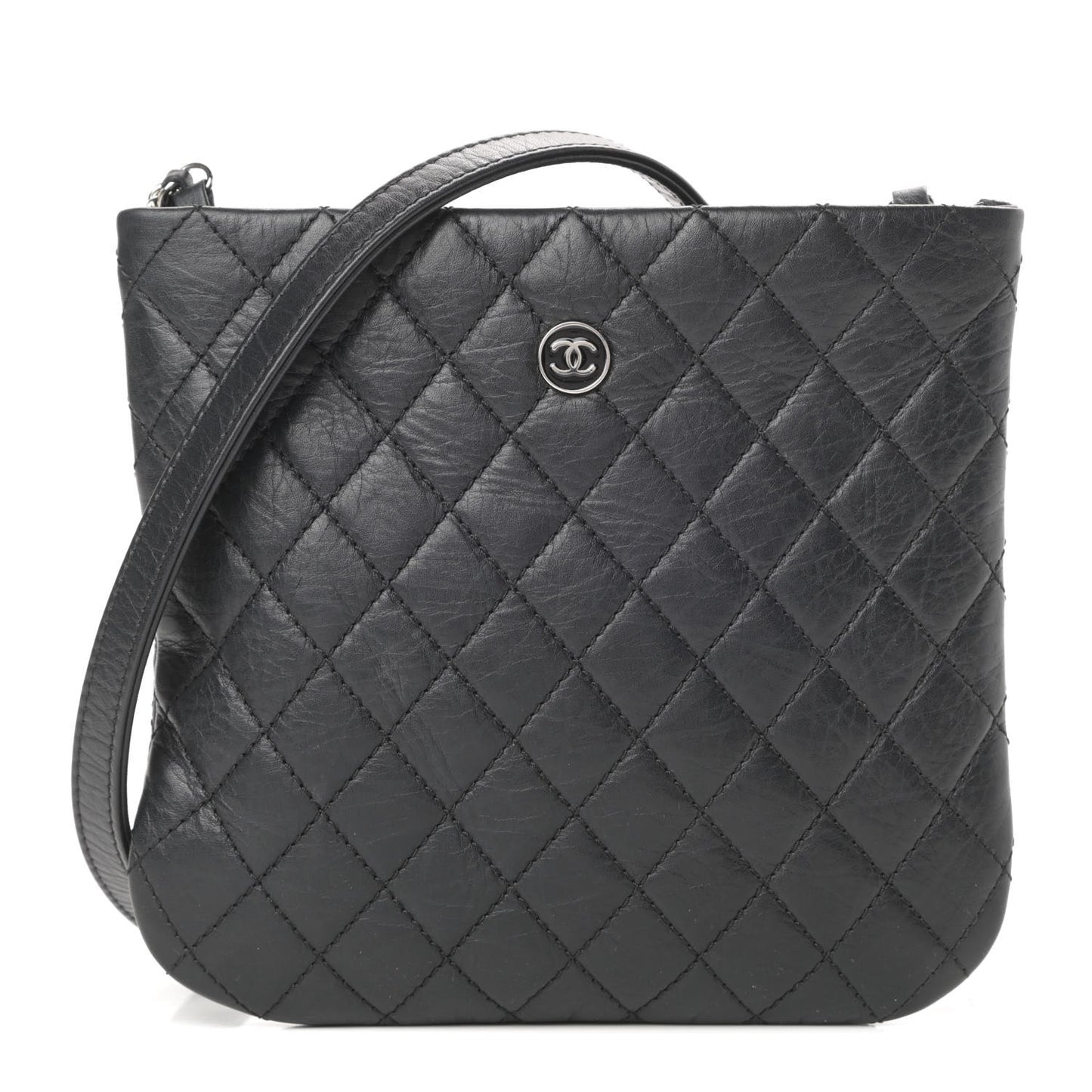 Aged Calfskin Quilted Crossbody Bag Black