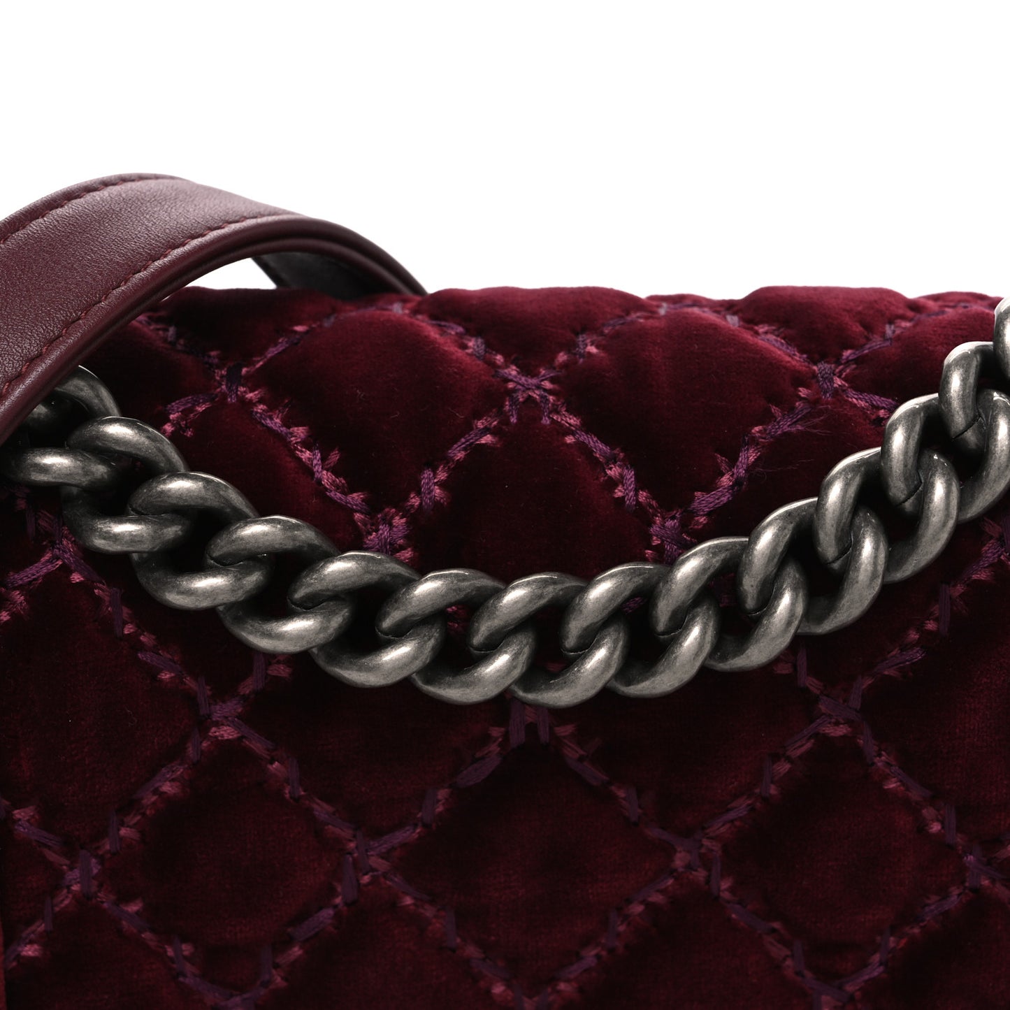 Velvet Quilted Small Boy Flap Burgundy