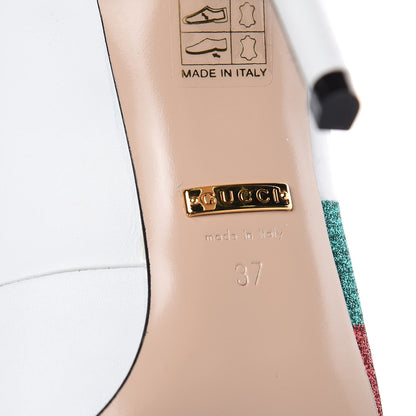 Gucci Calfskin Glitter Web High Heel Slingback Pumps 37 White 6 of 8