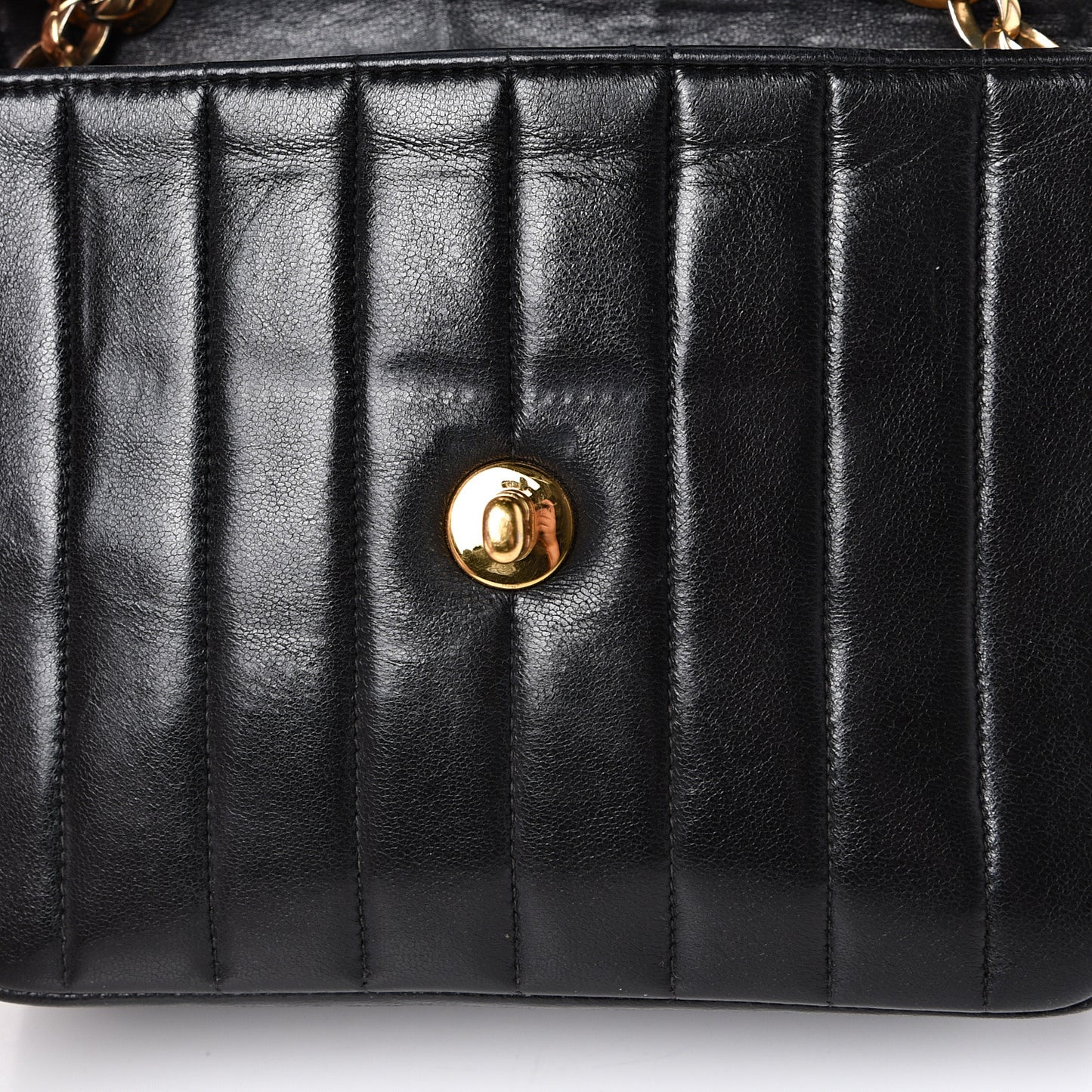 Lambskin Vertical Quilt Small Single Flap Black