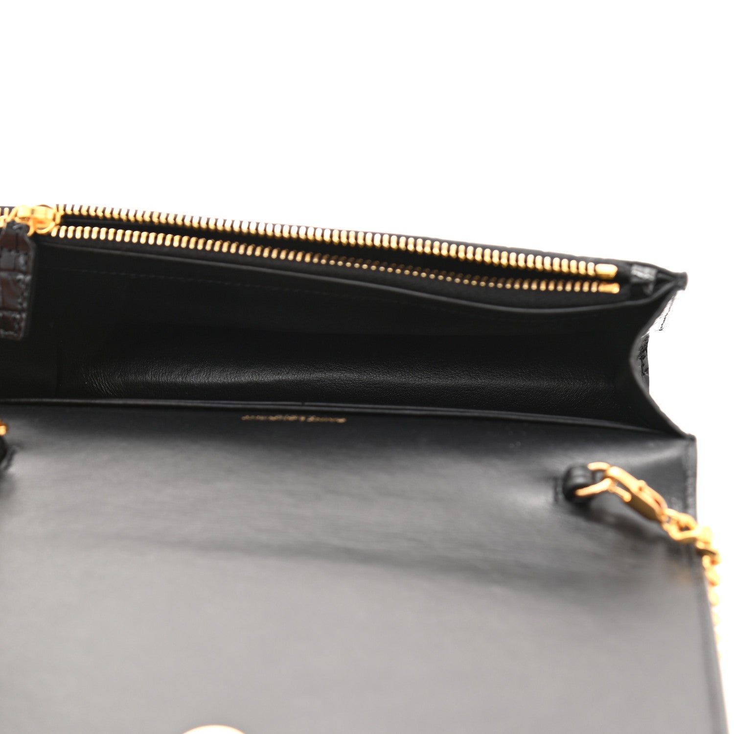 Saint Laurent Calfskin Crocodile Embossed Kate Monogram Tassel Chain Wallet Black 4 of 8