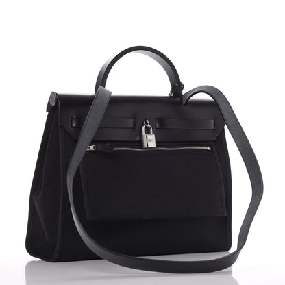 Hermes Military Toile Vache Hunter Herbag Zip PM 31 Black 4 of 8