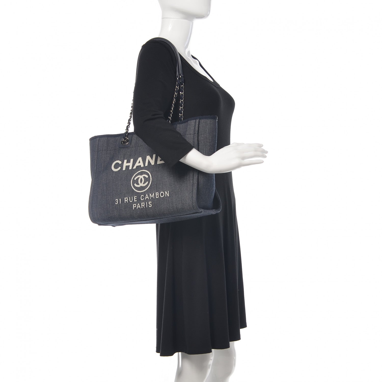 Chanel Denim Small Deauville Tote Dark Blue 2 of 9
