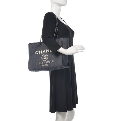 Chanel Denim Small Deauville Tote Dark Blue 2 of 9