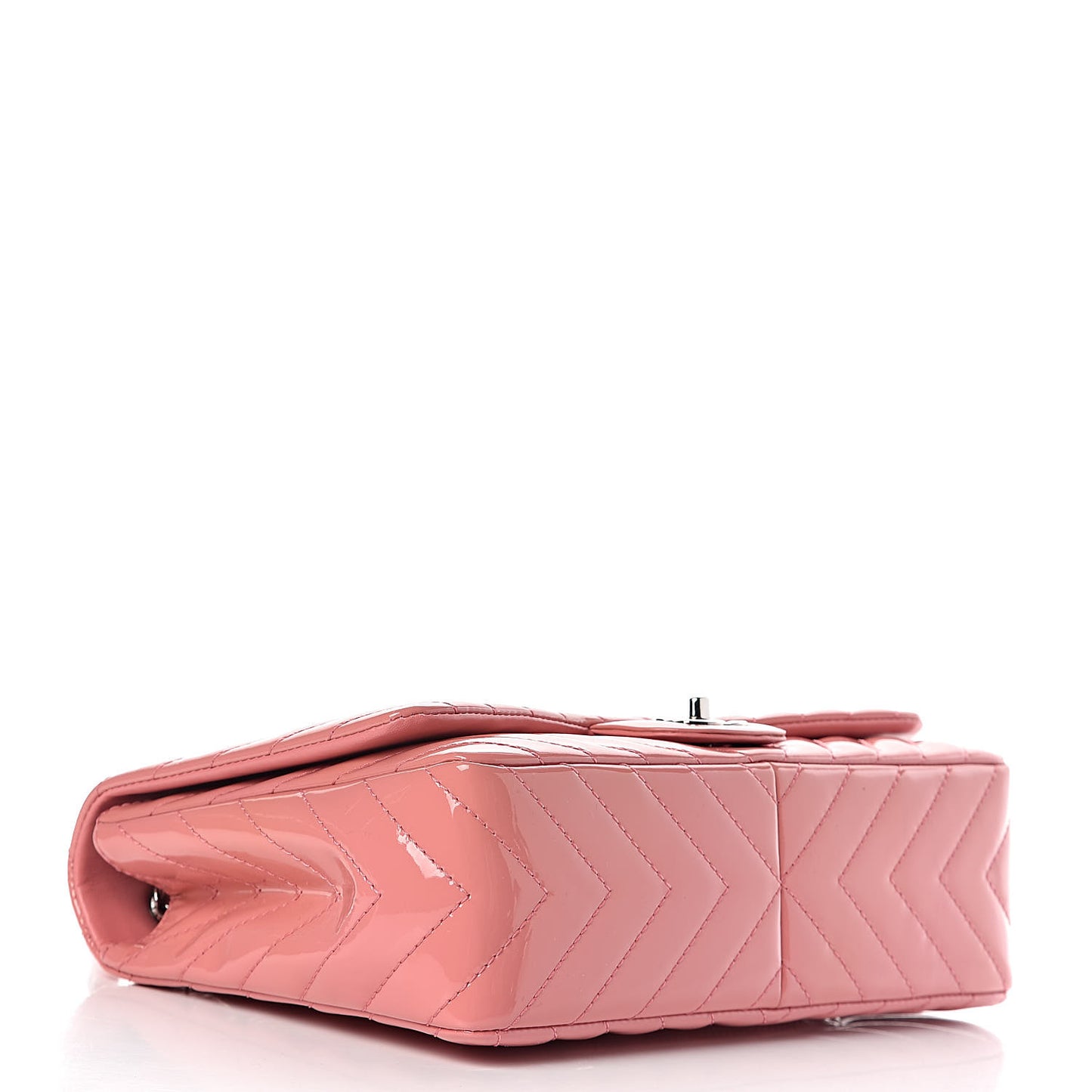 Patent Chevron Quilted Jumbo Single Flap Pink
