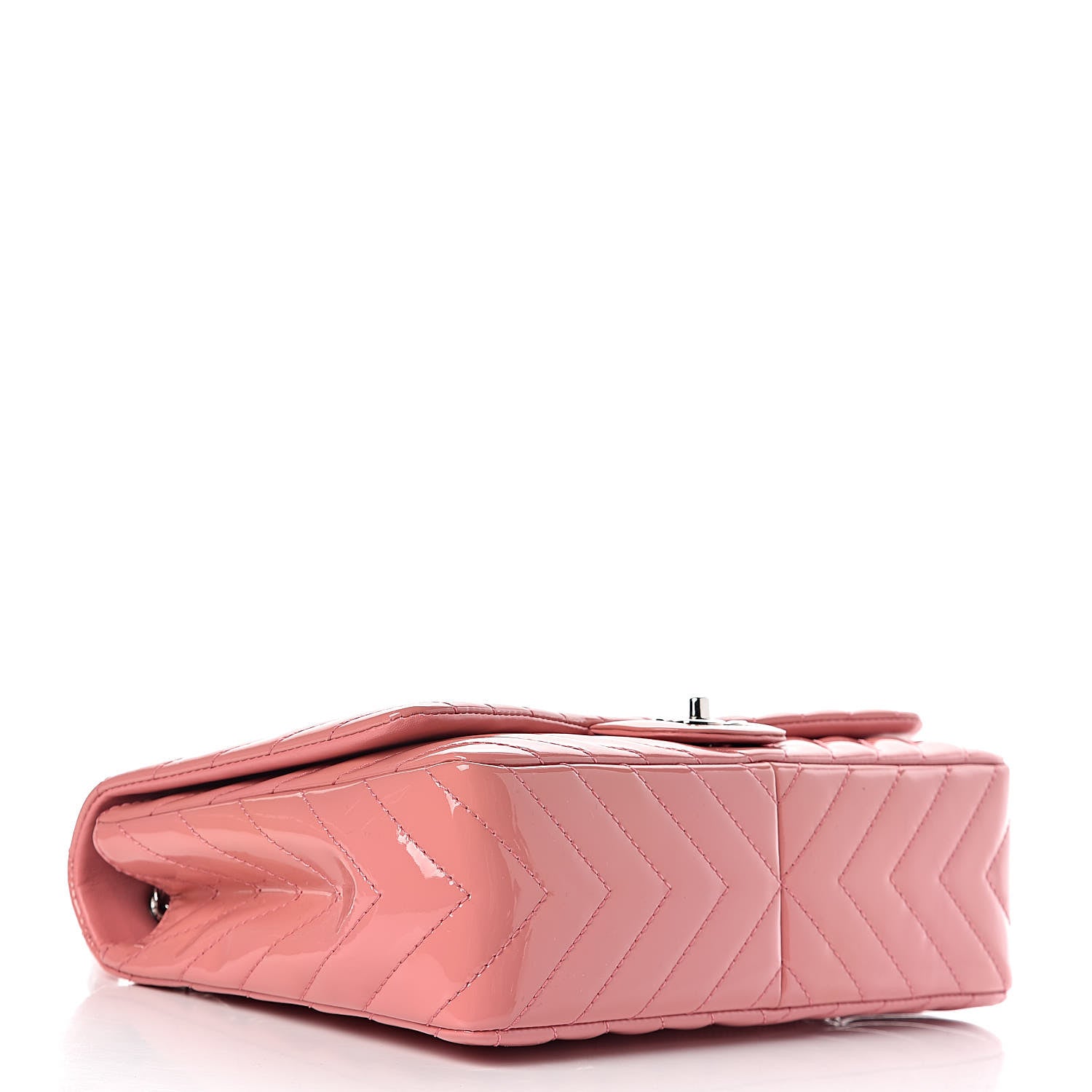 Chanel Patent Chevron Quilted Jumbo Single Flap Pink 5 of 13
