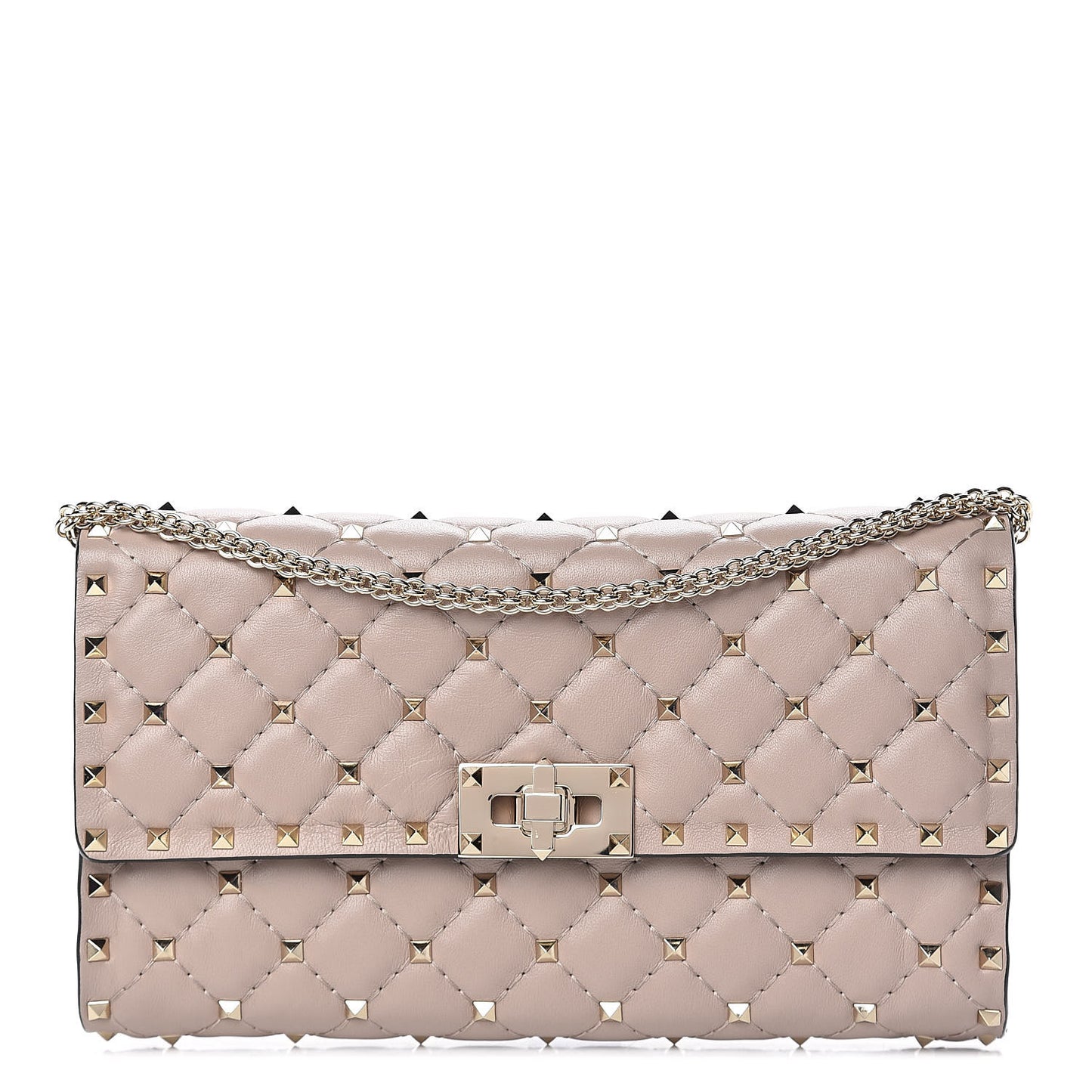 Lambskin Rockstud Spike Wallet on Chain Poudre