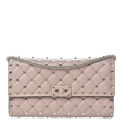 Valentino Garavani Lambskin Rockstud Spike Wallet on Chain Poudre 1 of 9