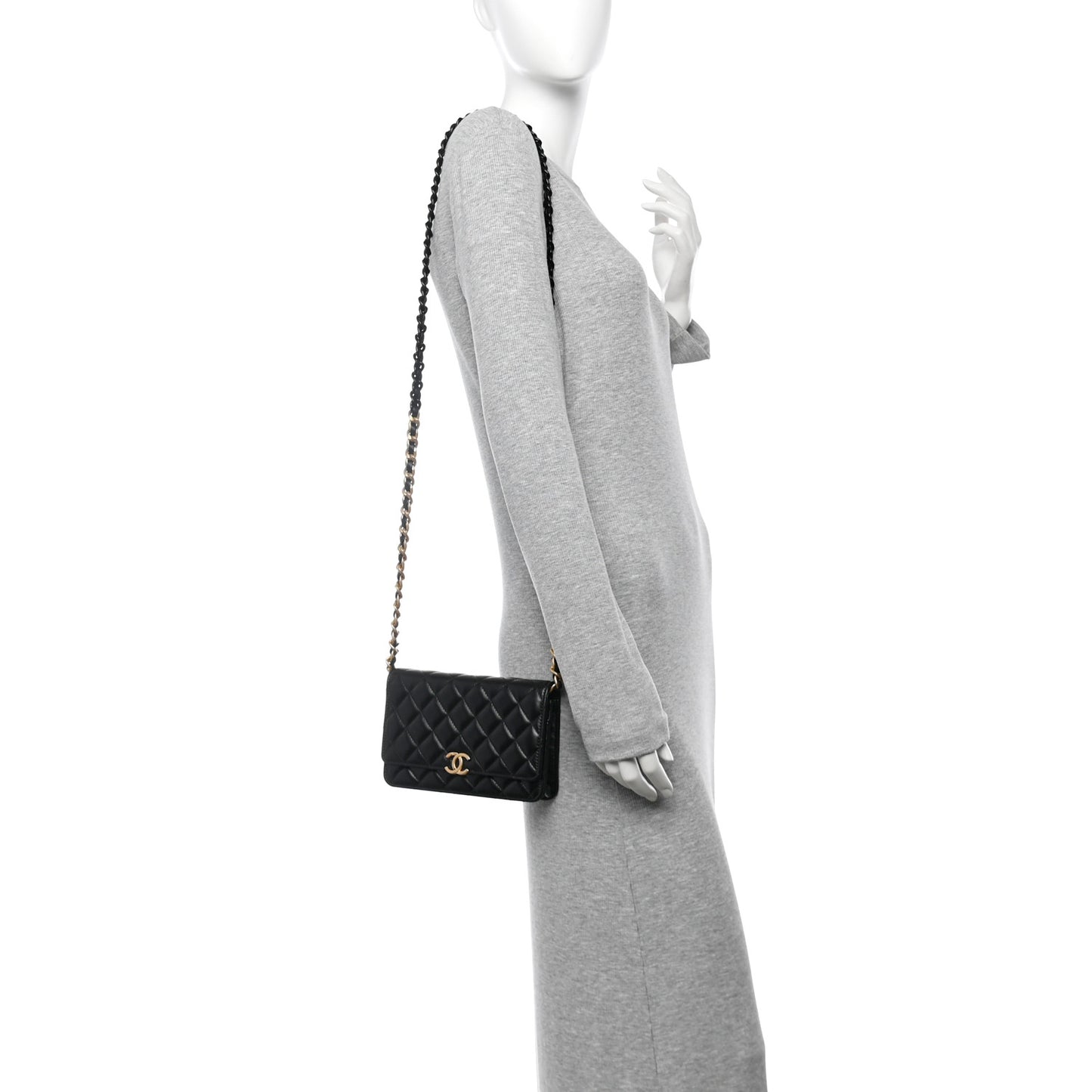 Lambskin Resin Quilted Wallet On Chain WOC Black