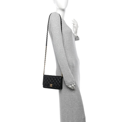 Chanel Lambskin Resin Quilted Wallet On Chain WOC Black 2 of 12
