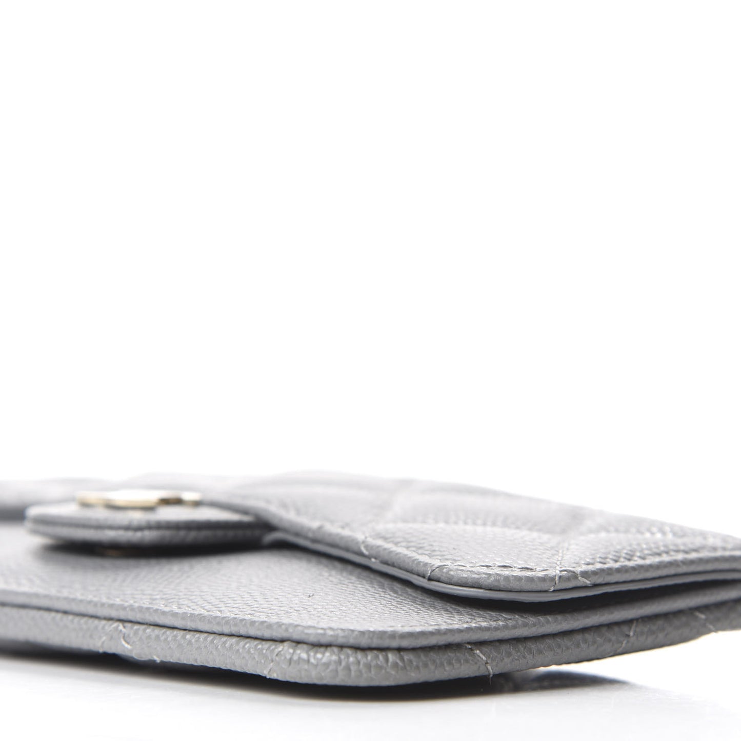 Caviar Quilted Flap Zip Card Holder Grey