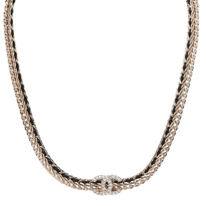 Chanel Metal Lambskin Crystal Chain CC Necklace Black Gold 1 of 6