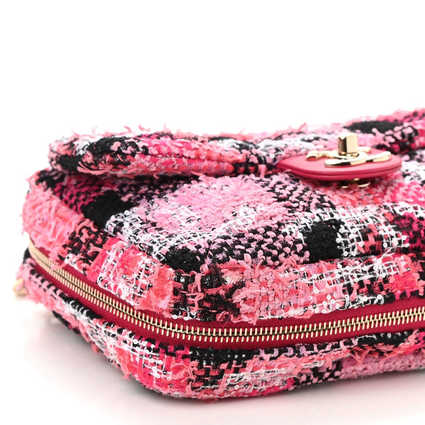 Tweed Large Tote Flap Pink Black