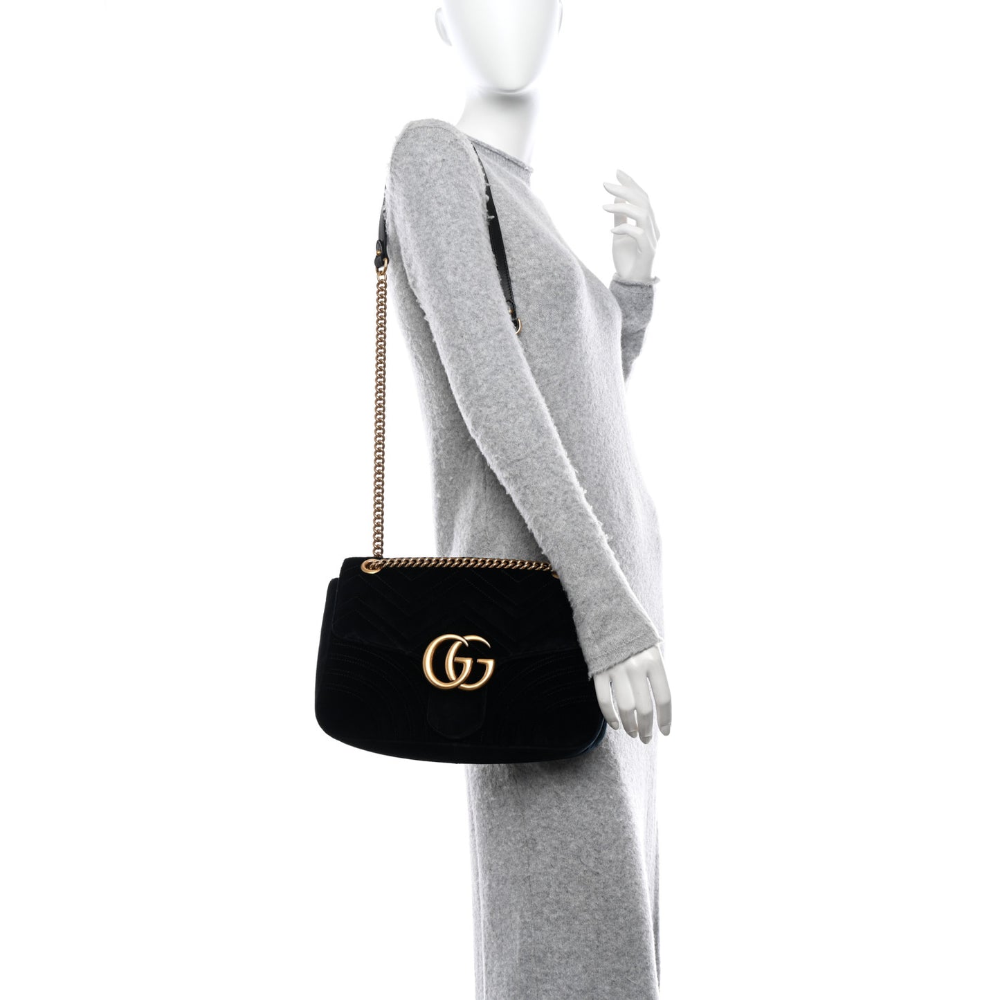 Velvet Matelasse Medium GG Marmont Shoulder Bag Black