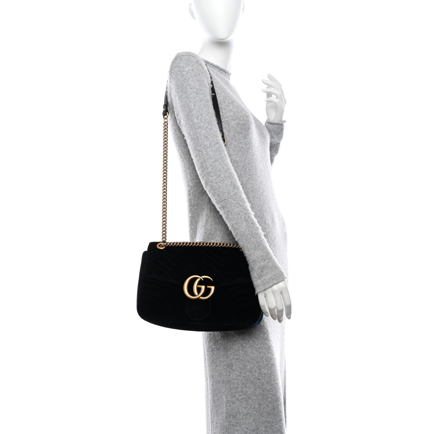 Gucci Velvet Matelasse Medium GG Marmont Shoulder Bag Black 2 of 11